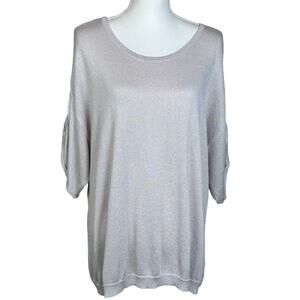 Roz & Ali Top Women Size 2X Beige Ruched Dolman Sleeves Shimmer Light Sweater